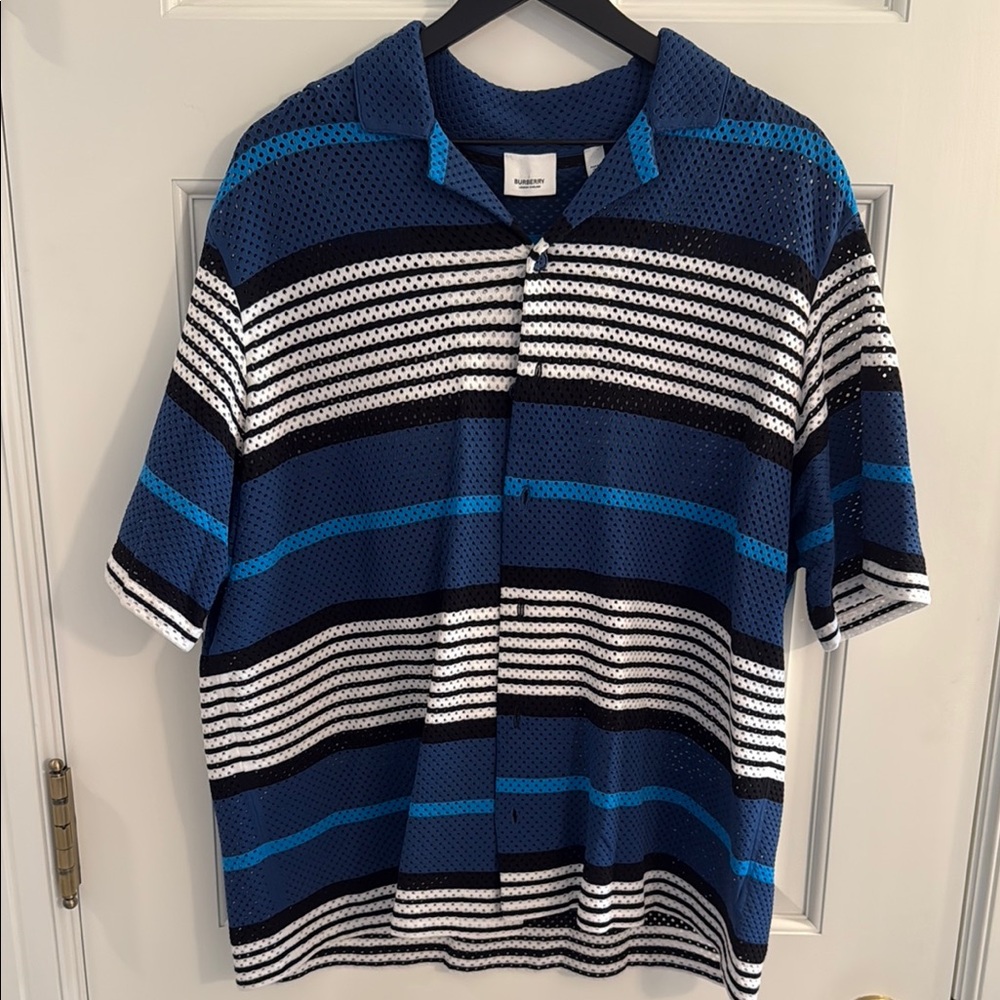 Burberry Blue and White Casual Button Down Shirt